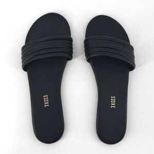 TKEES Serena Matte Black Leather Multi Strap Slide Sandals Womens Size 10 EUR 41
